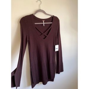 Free People Womens Crisscross Tunic Sweater Size S Mocha Brown NWT